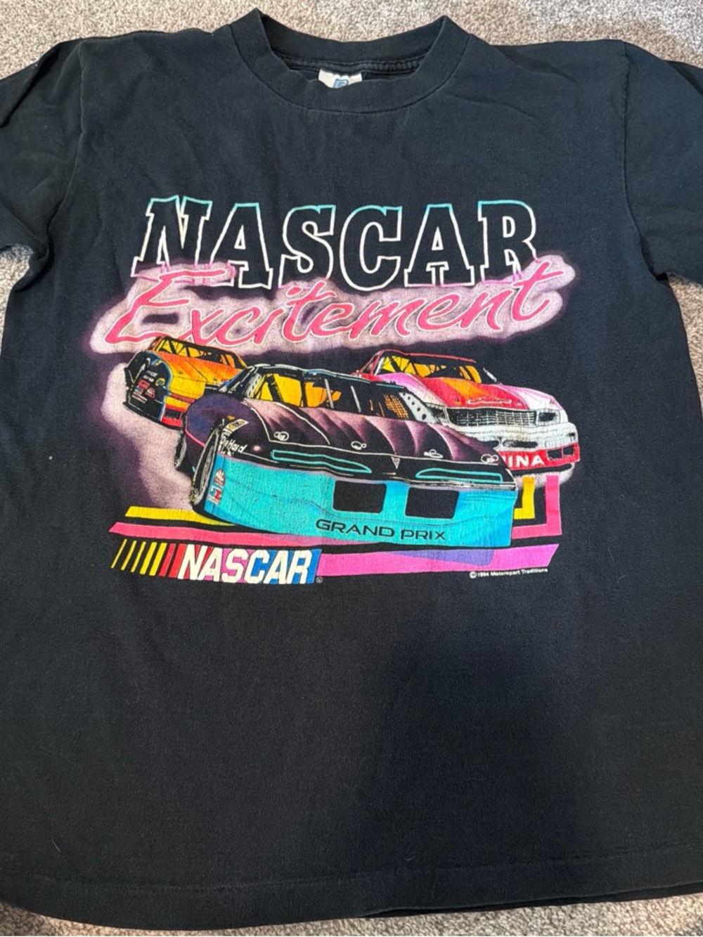 Nascar Black Tee with Bright Race Car Graphic